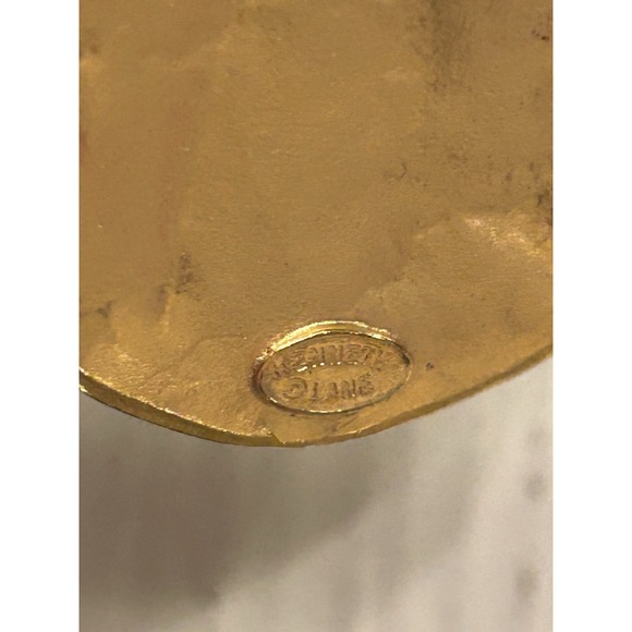 Kenneth Jay Lane Hammered Gold Medallion & Blue Agate Pierce Wire Earring Signed - Picture 10 of 13